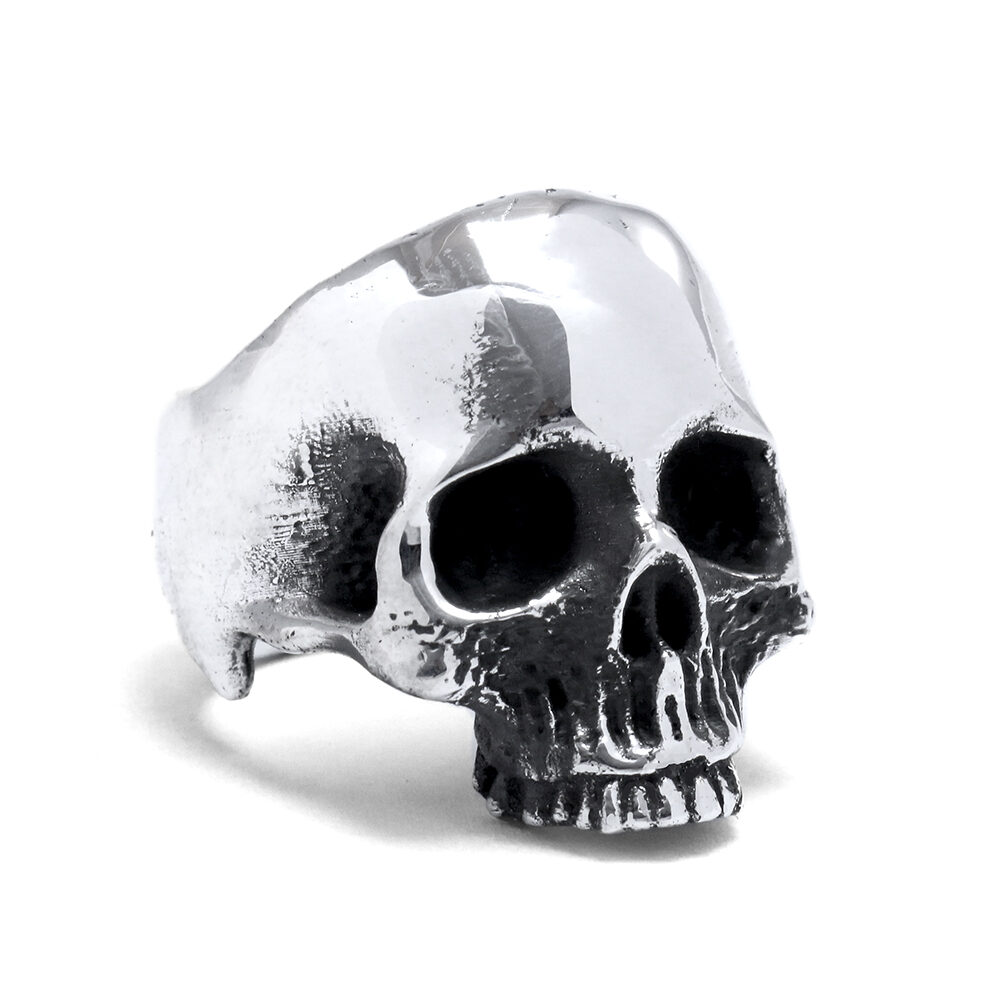 Ether11 Silver Half Skull Ring