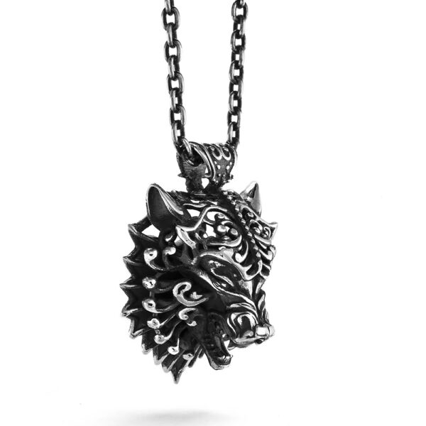 Ether11 Sterling Silver Victorian Dire Wolf Pendant