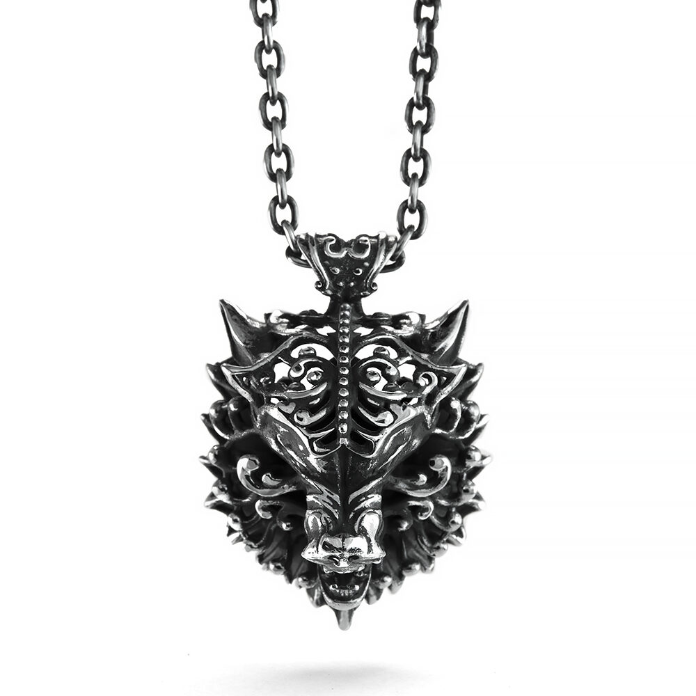 Ether11 Sterling Silver Victorian Dire Wolf Pendant