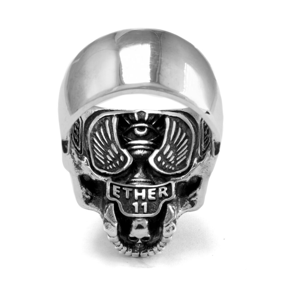 Ether11 Sterling Silver Half Skull Ring