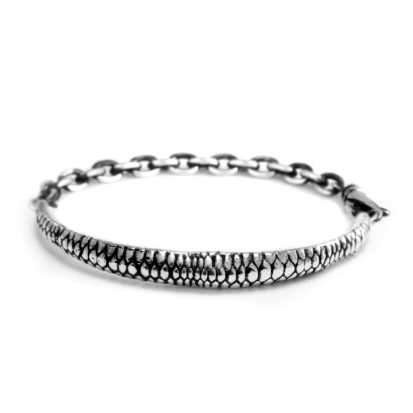 Ether11 Snake Skin Pattern Bridge Chain Bracelet in Sterling Silver