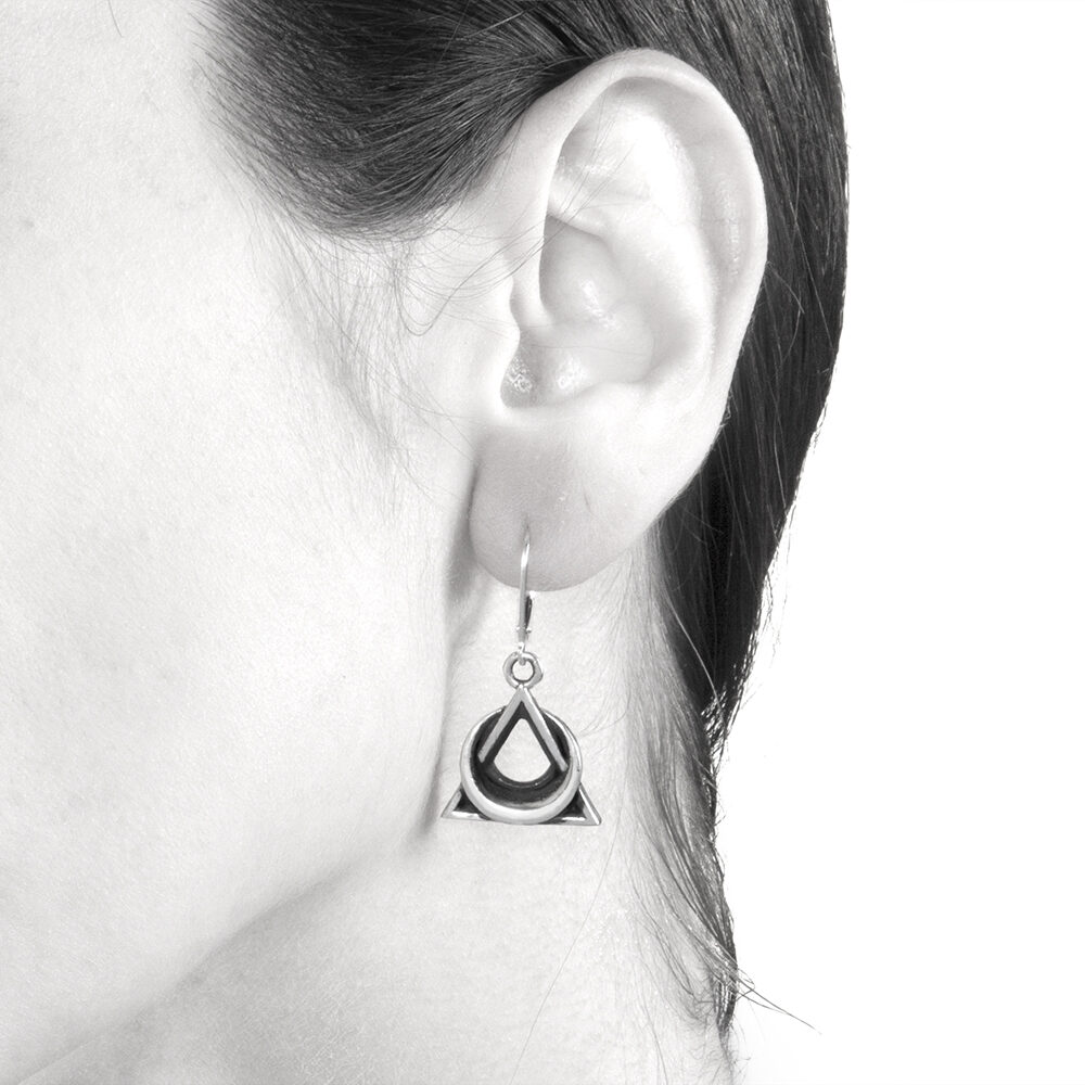 Ether11 Sterling Silver Trinity Moon Pyramid Earrings