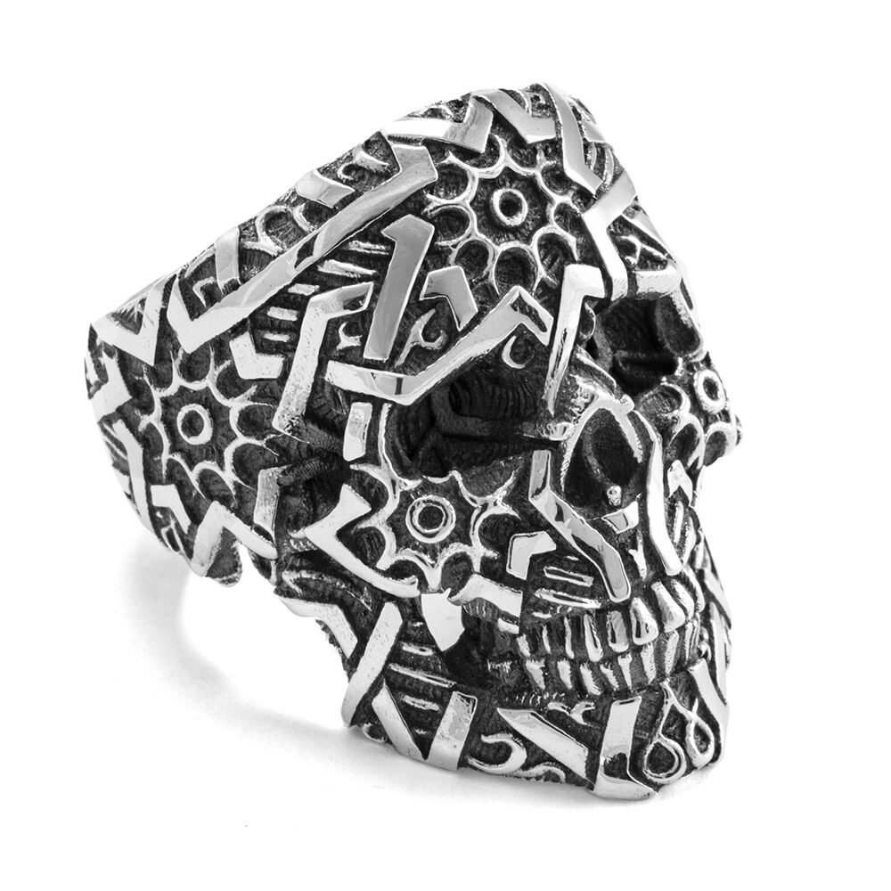 Ether11 Sultan Skull Sacred Geometry Sterling Silver Ring