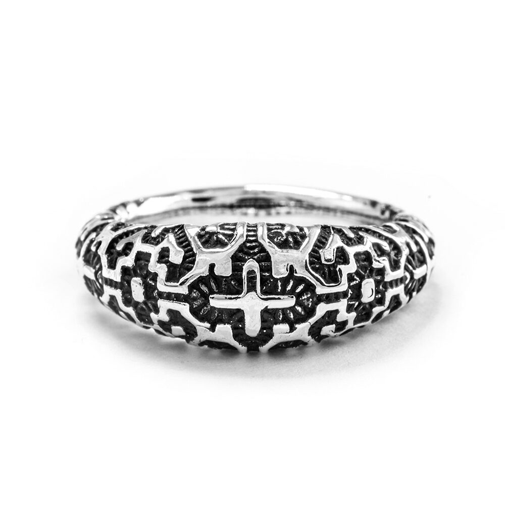 Ether Eleven Thin Shipibo Tribal Pattern Ring in Sterling Silver