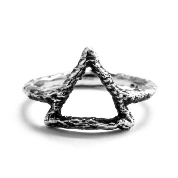 Ether Eleven Sterling Silver Fire Symbol Alchemy Textured Ring