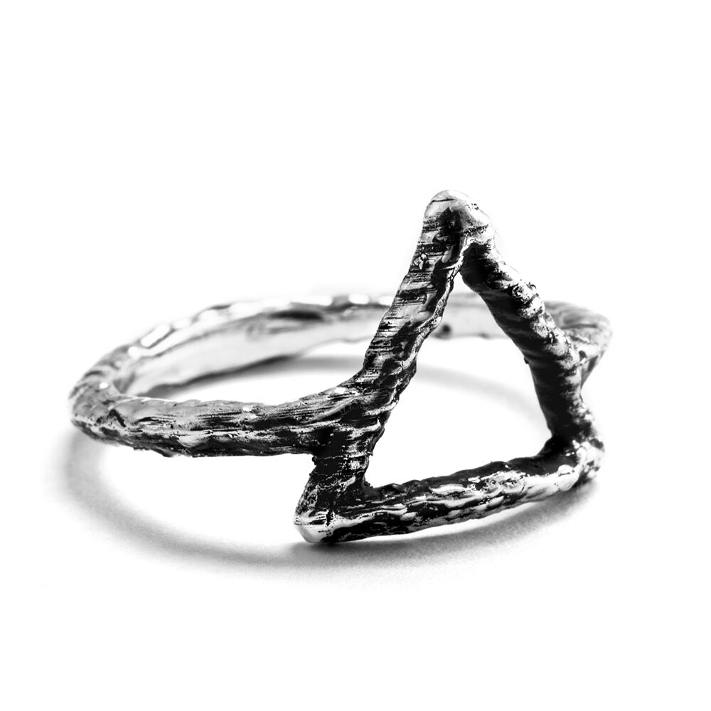 Ether Eleven Sterling Silver Fire Symbol Alchemy Textured Ring