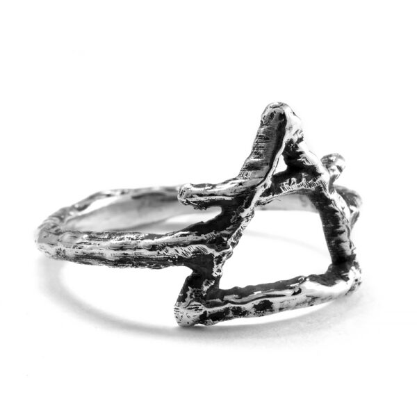 Ether Eleven Sterling Silver Air Symbol Alchemy Textured Ring
