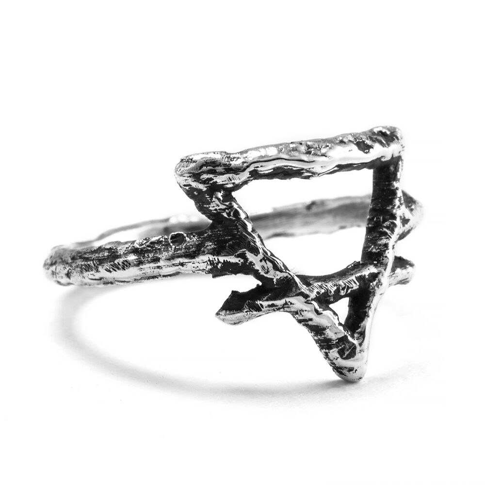 Ether Eleven Sterling Silver Earth Symbol Alchemy Textured Ring
