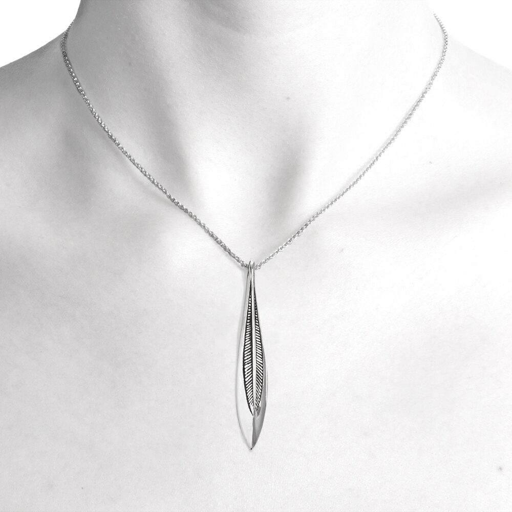 Ether11 Sterling Silver Small Feather Pendant