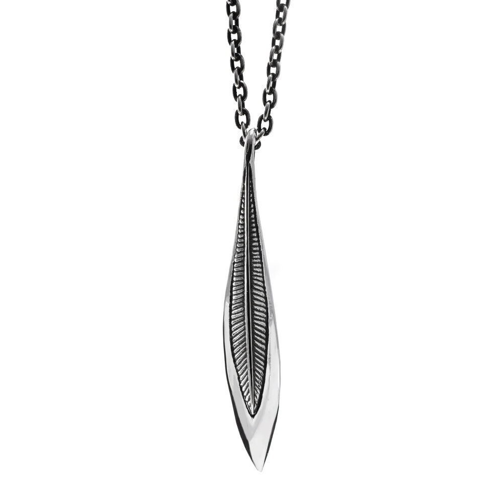 Ether11 Large Sterling Silver Feather Pendant