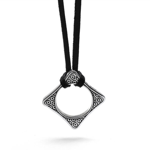 Ether11 Hicks Square Sterling Silver Pendant on a Leather Cord
