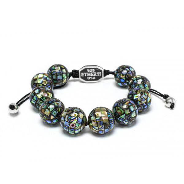 Ether 11 Ether11 Mosaic  Abalone Shell Bead Bracelet with Silver Macrame Clasp Ether Eleven