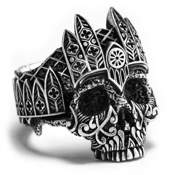 Ether11 Gothic King  Cathedral Sterling Silver Skull Ring