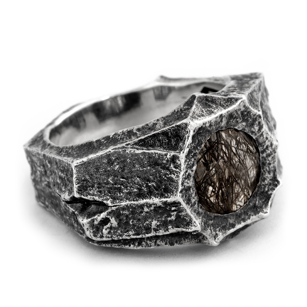 Ether 11 Geode Signet Ring with Ritualted Quartz Stone