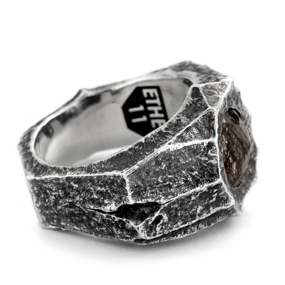 Ether 11 Geode Signet Ring with Ritualted Quartz Stone