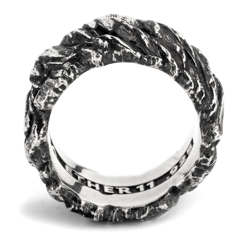 Ether 11 Stone Cliff Carved Band Sterling Silver Ring