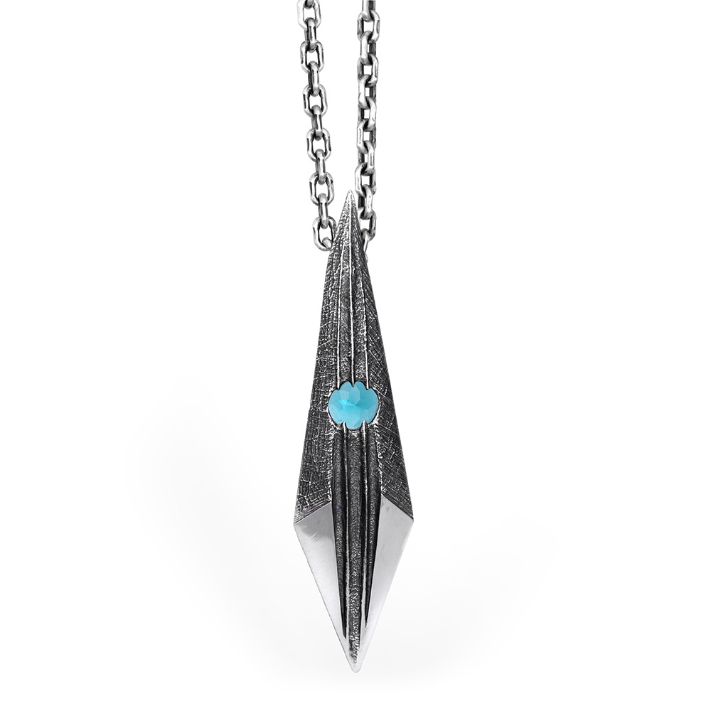 Ether 11 Shard Pendant with Parabia Tourmaline stone. Futuristic alien artifact modern necklace.